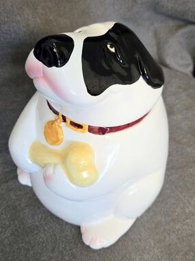 Clay Art Pudgy Dog Cookie Treat Jar Collar Hound Dog Bone Series Kitchen 1991